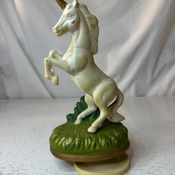 Vintage Unicorn Music Box - White & Gold Hand-Painted Figurine - Picture 1 of 4